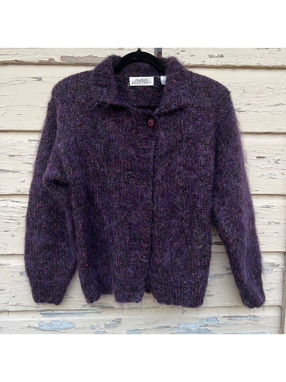 Vintage Linda Allard For Ellen Tracy Purple Wool Mohair Cardigan Sweater